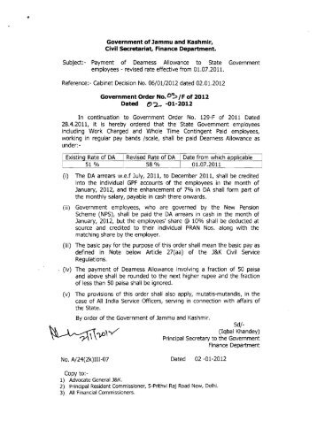 Payment of Dearness Allowance to State Governm - General ...