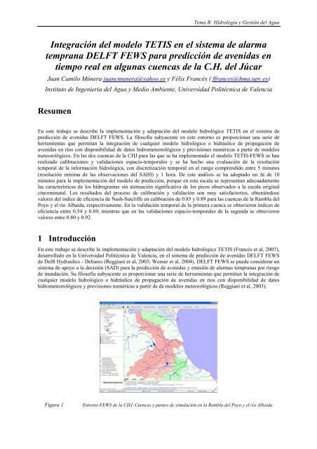 Integración del modelo TETIS en el sistema de alarma temprana ...