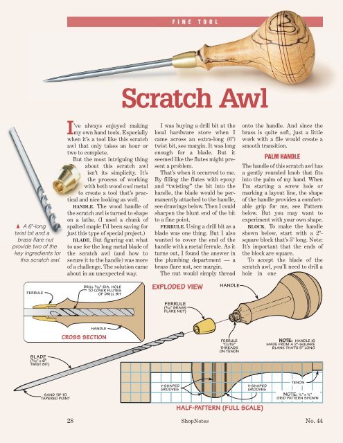 Scratch Awl - Woodsmith Woodworking Seminars