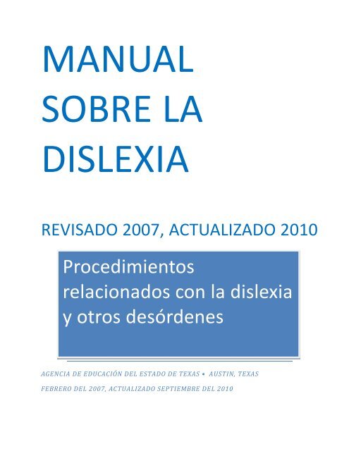 MANUAL SOBRE LA DISLEXIA - Region 17