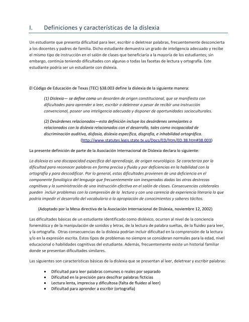 MANUAL SOBRE LA DISLEXIA - Region 17