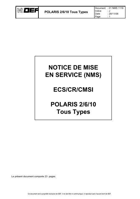 NOTICE DE MISE EN SERVICE (NMS) ECS/CR/CMSI ... - DEF