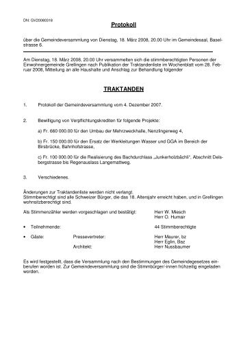 Protokoll vom 18. MÃ¤rz 2008 - Grellingen