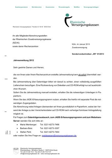 Sonderrundschreiben 01/2013 - Rheinische Versorgungskassen