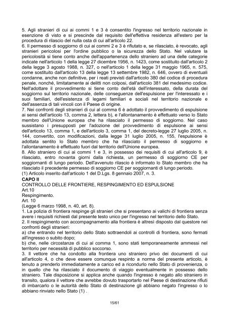 DECRETO LEGISLATIVO 25 luglio 1998, n. 286 ... - Governo Italiano