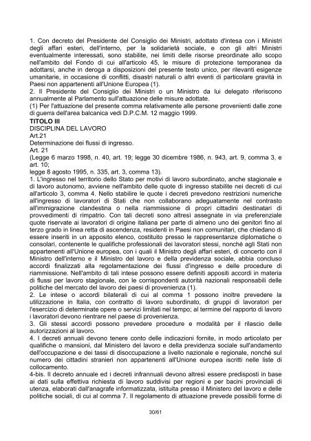 DECRETO LEGISLATIVO 25 luglio 1998, n. 286 ... - Governo Italiano