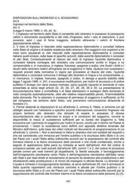 DECRETO LEGISLATIVO 25 luglio 1998, n. 286 ... - Governo Italiano