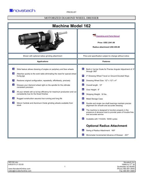 Machine Model 162 - Novatech Inc.