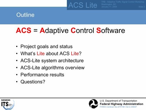 ACS Lite Project Overview - Traffic Signal Systems Committee