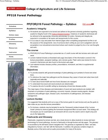 Forest Pathology - Syllabus
