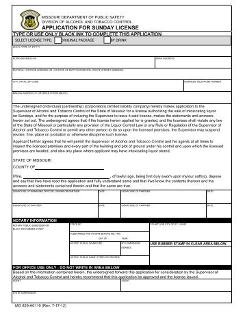 application for sunday license - Missouri Division of Alcohol and ...
