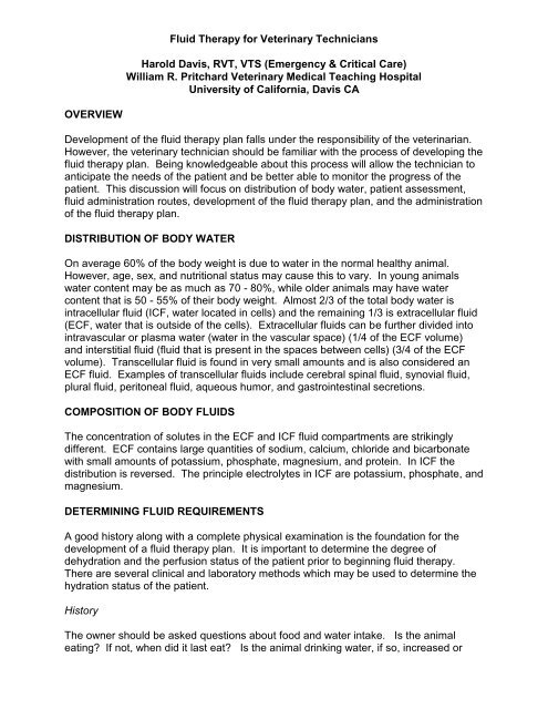 2. Fluid Therapy for Veterinary Technicians