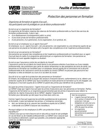 Protection des personnes en formation - wsib