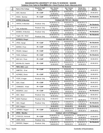 Tentative Practical Time Table of May / June 2012 Examination BDS.