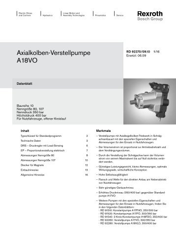 Axialkolben-Verstellpumpe A18VO - Group VH A/S