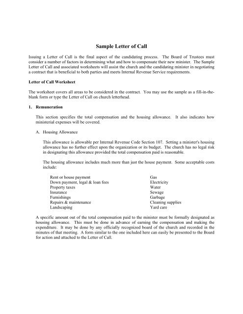 Clergy housing allowance worksheet