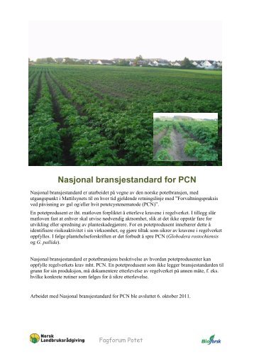 Nasjonal bransjestandard for PCN - Fagforum Potet