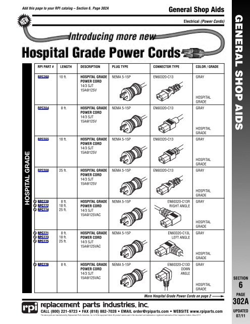 Hospital Grade Power Cord RPC554 