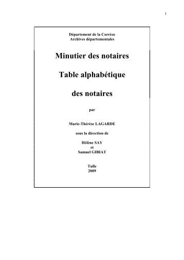 Minutier des notaires. Table alphabÃ©tique.pdf - Archives ...