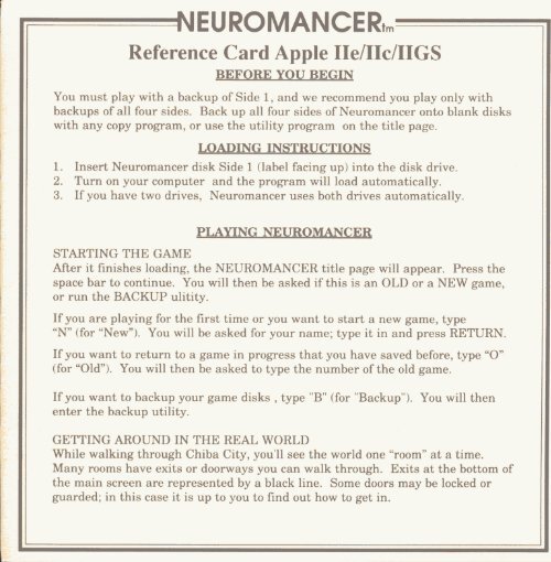 Neuromancer Reference Card - Virtual Apple