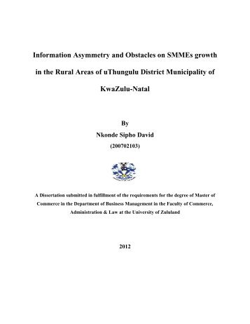 Information Asymmetry and Obstacles on SMMEs growth in the ...