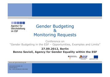 Monitoring requirements for gender budgeting within the ESF Benno ...