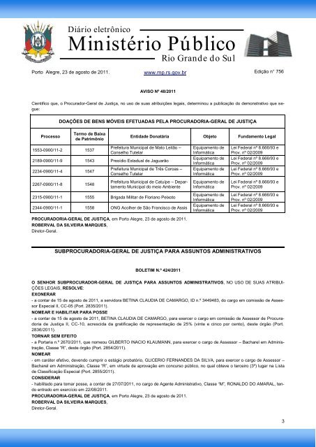 Procuradoria-Geral de JustiÃ§a - MinistÃ©rio PÃºblico - RS