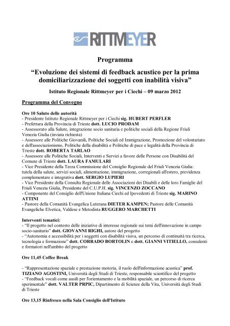 Programma Convegno 9 marzo 2012 - Istituto Regionale Rittmeyer ...