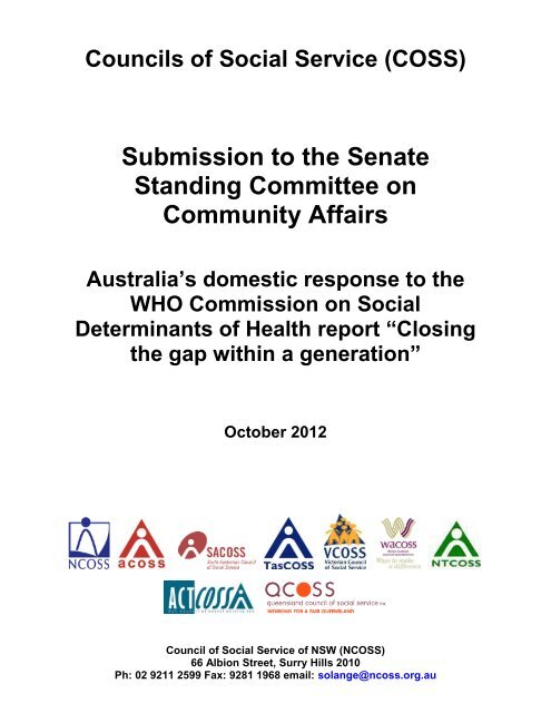 Joint COSS submission to the Senate on Social Determinants of ...