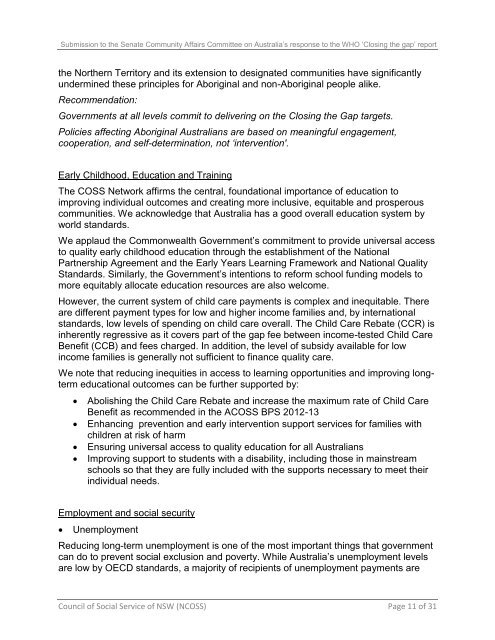 Joint COSS submission to the Senate on Social Determinants of ...