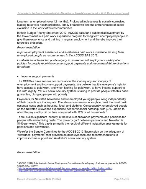 Joint COSS submission to the Senate on Social Determinants of ...
