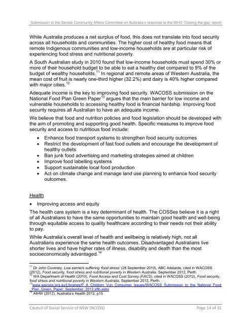 Joint COSS submission to the Senate on Social Determinants of ...