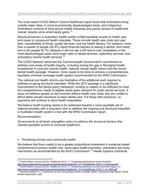 Joint COSS submission to the Senate on Social Determinants of ...