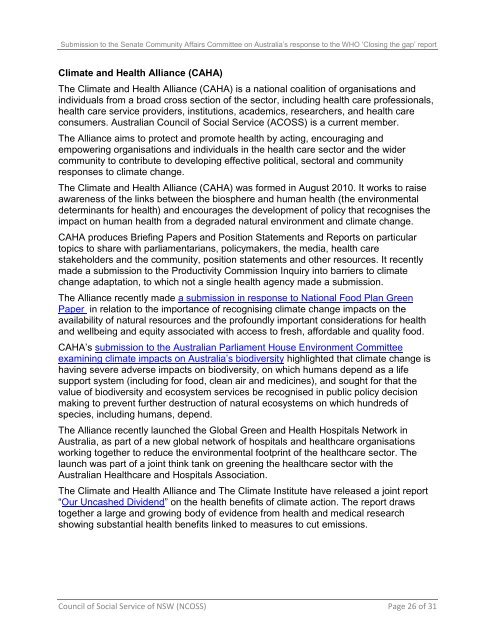 Joint COSS submission to the Senate on Social Determinants of ...