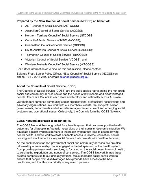 Joint COSS submission to the Senate on Social Determinants of ...