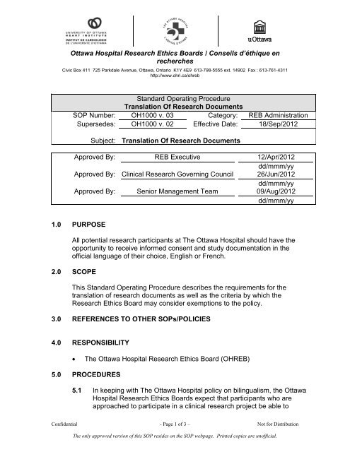 SOP 1000 v.03 - Translation of Research Documents - The Ottawa ...