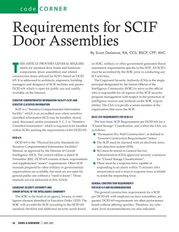 Requirements for Scif Door Assemblies - Door and Hardware Institute