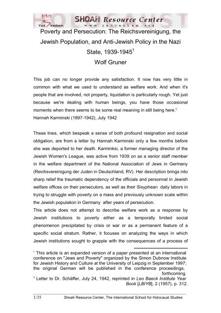 Poverty And Persecution The Reichsvereinigung The Yad Vashem