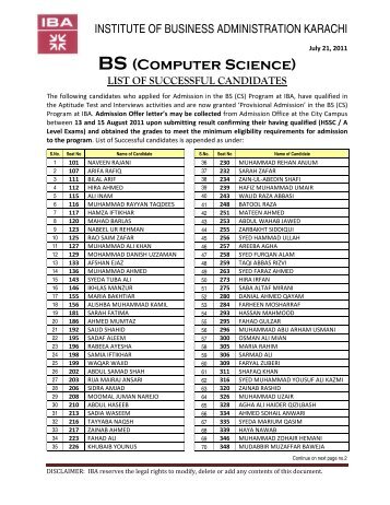 BS (Computer Science) - Institute of Business Administration