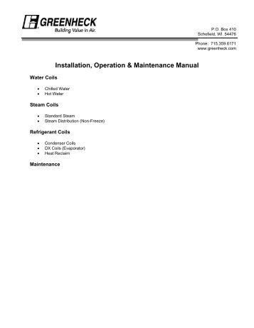Installation, Operation & Maintenance Manual - Greenheck