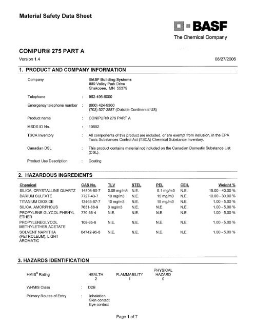 BASF Conipur 275 MSDS - Brock White