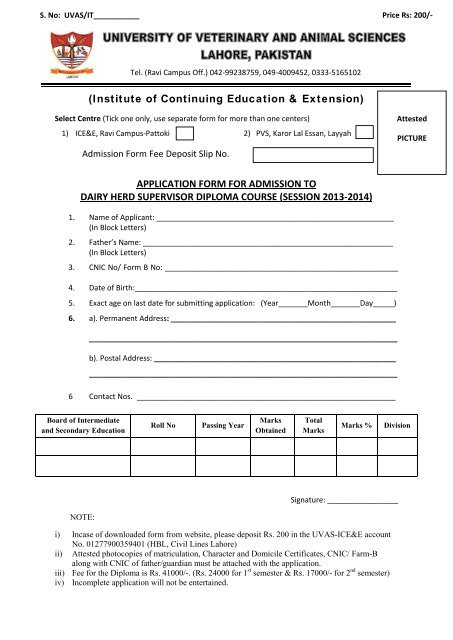 Application Form - UVAS