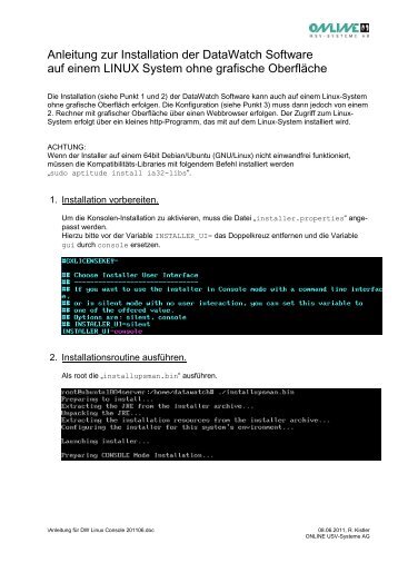 Installationsanleitung DataWatch fÃ¼r Linux Console - ONLINE USV ...