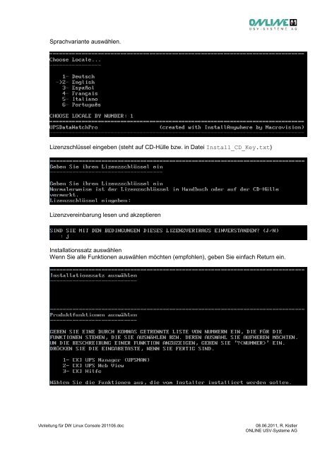 Installationsanleitung DataWatch fÃ¼r Linux Console - ONLINE USV ...