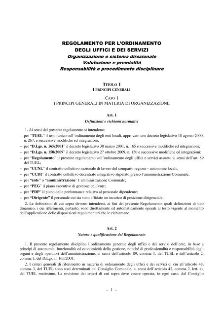 Regolamento per l'ordinamento degli uffici e dei servizi - Comune di ...