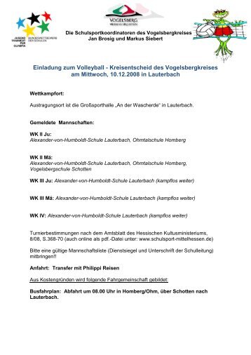 Die Schulsportkoordinatoren des Vogelsbergkreises