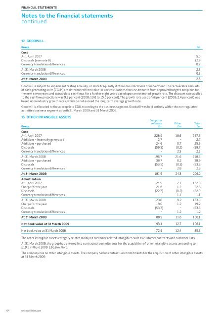 Annual report and financial statement 2009 - United Utilities