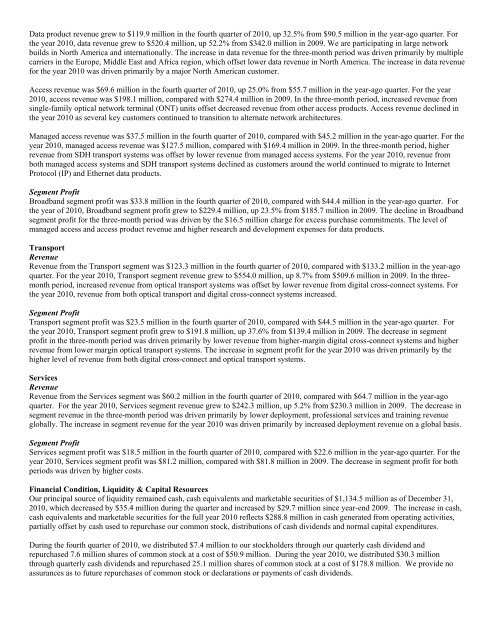 Tellabs Financial Performance: 4th Quarter Earnings 2010