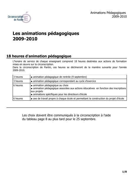 Les animations pÃ©dagogiques 2009-2010 - pantin ecoles