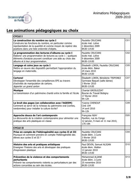 Les animations pÃ©dagogiques 2009-2010 - pantin ecoles